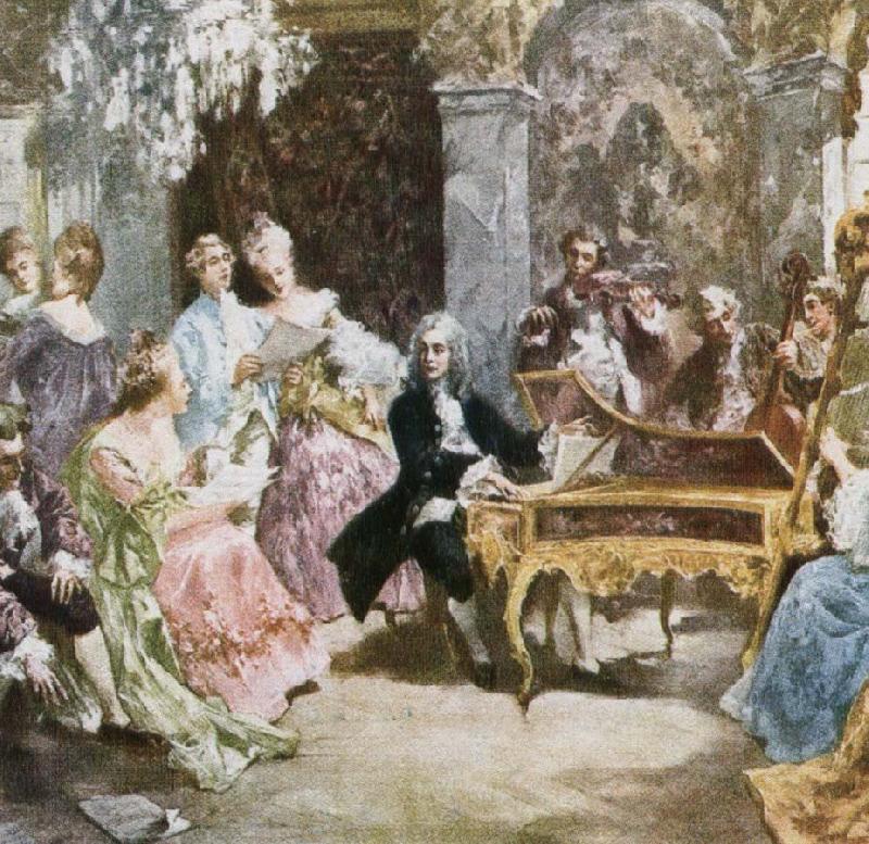 wolfgang amadeus mozart a romantic impression depicting handel making music at the keyboard with his friends. Sweden oil painting art